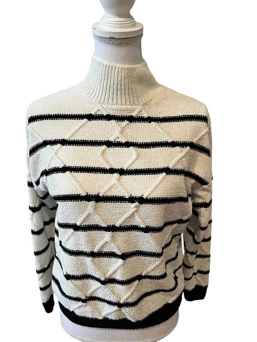 Rachel Zoe Soft Cozy Chenille High Neck Sweater Off White Print S